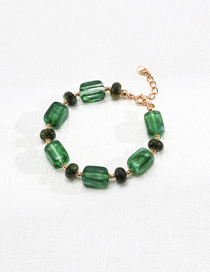 Green Resin Stone Silver Bracelet