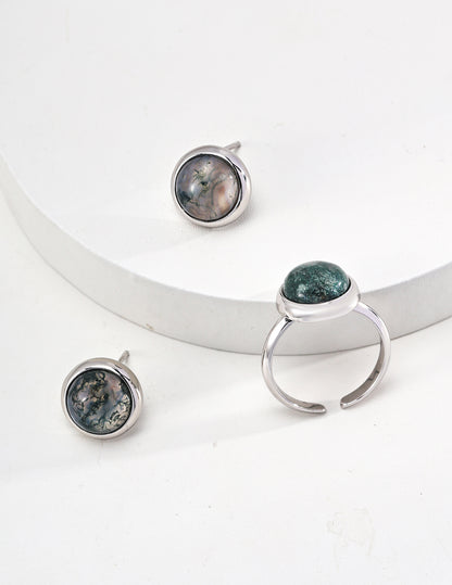 Elegant Seaweed Agate Silver Rings, non-allergenic, tarnish-free, ocean-inspired.