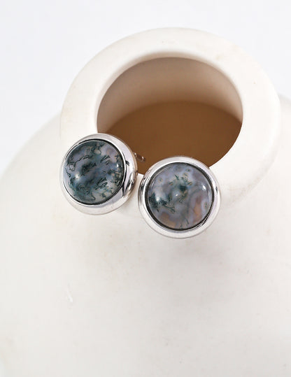 Elegant Seaweed Agate Silver Earrings, non-allergenic, tarnish-free, ocean-inspired.