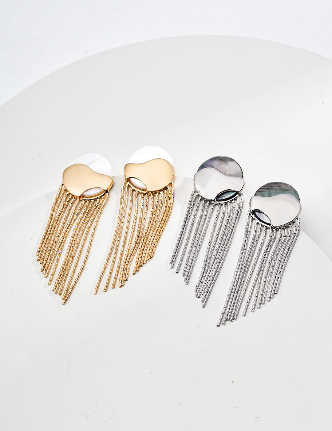 Shell Silver Tassel Earrings