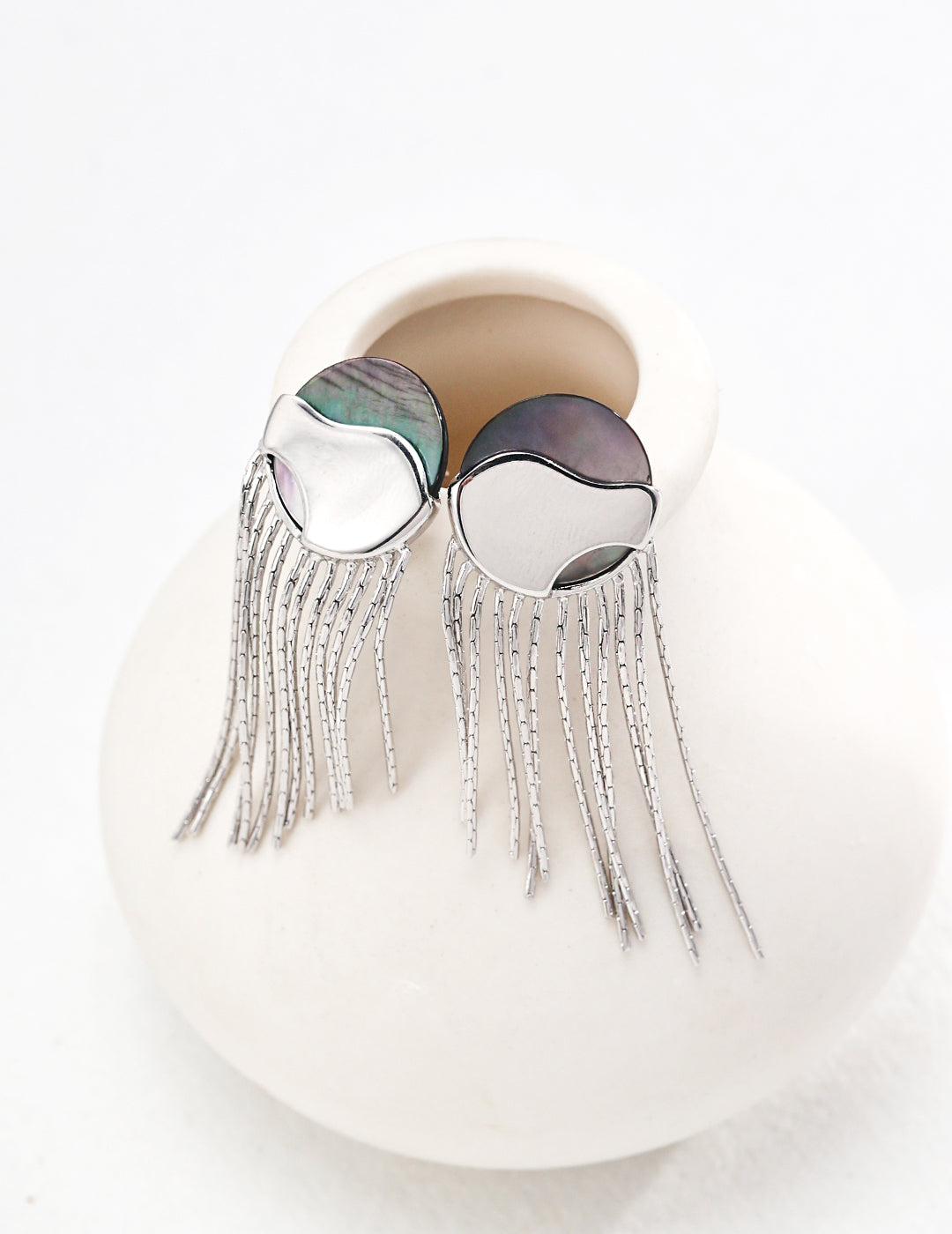 Shell Silver Tassel Earrings